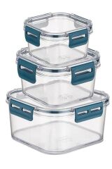 KanguruMarkt® 3'lü Pratik Silikon Contalı Sızdırmaz Kapaklı Sağlam İstiflenebilir Saklama Kapları