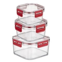 KanguruMarkt® 3'lü Pratik Silikon Contalı Sızdırmaz Kapaklı Sağlam İstiflenebilir Saklama Kapları