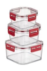 KanguruMarkt® 3'lü Pratik Silikon Contalı Sızdırmaz Kapaklı Sağlam İstiflenebilir Saklama Kapları