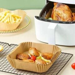 KanguruMarkt® 50 Adet Air Fryer Pişirme Kağıdı Tek Kullanımlık Hava Fritöz Yağ Geçirmez Yapışmaz Kare Tabak Model