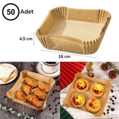 KanguruMarkt® 50 Adet Air Fryer Pişirme Kağıdı Tek Kullanımlık Hava Fritöz Yağ Geçirmez Yapışmaz Kare Tabak Model