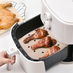 KanguruMarkt® 50 Adet Air Fryer Pişirme Kağıdı Tek Kullanımlık Hava Fritöz Yapışmaz Yağlı Kağıt Delikli Model