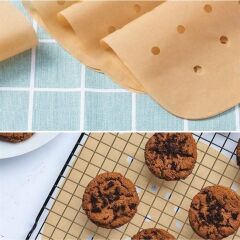 KanguruMarkt® 50 Adet Air Fryer Pişirme Kağıdı Tek Kullanımlık Hava Fritöz Yapışmaz Yağlı Kağıt Delikli Model