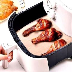 KanguruMarkt® 50 Adet Air Fryer Pişirme Kağıdı Tek Kullanımlık Yağ Su Geçirmez Yapışmaz Deliksiz Düz Kare Model