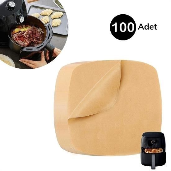 KanguruMarkt® 100 Adet Air Fryer Pişirme Kağıdı Tek Kullanımlık Yağ Su Geçirmez Yapışmaz Deliksiz Düz Kare Model