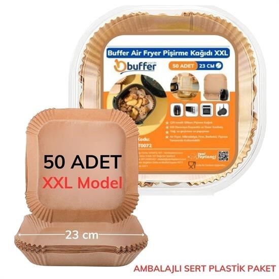 KanguruMarkt® 50 Adet Air Fryer Pişirme Kağıdı Tek Kullanımlık 23 Cm Kare Pişirme Kağıdı XXL