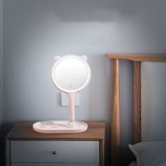 Kedi Kulaklı Telefon Standlı Dokunmatik Led Ayarlı Masa Üstü Makyaj Aynası