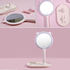 Kedi Kulaklı Telefon Standlı Dokunmatik Led Ayarlı Masa Üstü Makyaj Aynası