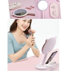Kedi Kulaklı Telefon Standlı Dokunmatik Led Ayarlı Masa Üstü Makyaj Aynası