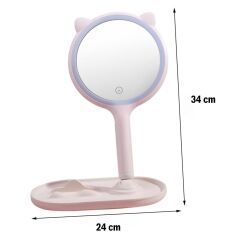 Kedi Kulaklı Telefon Standlı Dokunmatik Led Ayarlı Masa Üstü Makyaj Aynası