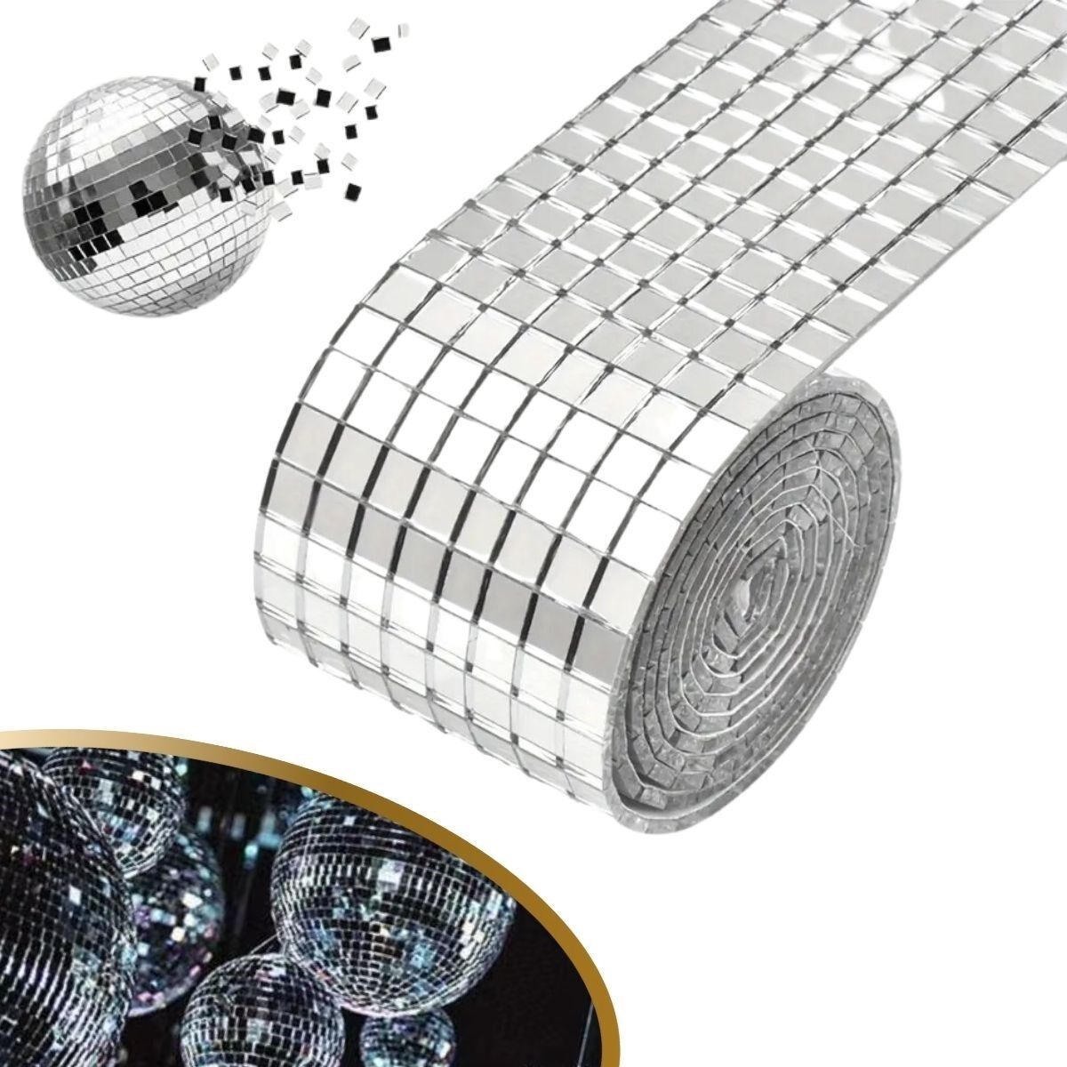 KanguruMarkt® 1 Metre Uzunluğunda Gümüş Renk Aynalı Mozaik Taşlı Dekor Bandı 4 cm x 1 mt