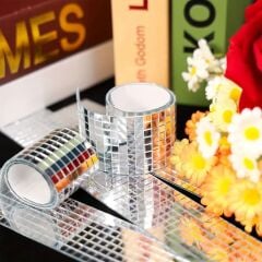 KanguruMarkt® 1 Metre Uzunluğunda Gümüş Renk Aynalı Mozaik Taşlı Dekor Bandı 4 cm x 1 mt