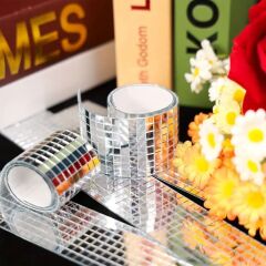 1 Metre Uzunluğunda Gümüş Renk Aynalı Mozaik Taşlı Dekor Bandı