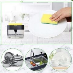 KanguruMarkt® İkisi Bir Arada  Basmalı Pratik Sıvı Sabunluk Pompası ve Bulaşık Yıkama Süngeri Haznesi