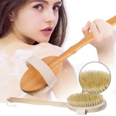 KanguruMarkt® Doğal At Kılı Selülit Karşıtı Sapı Çıkabilen Ahşap Banyo Fırçası
