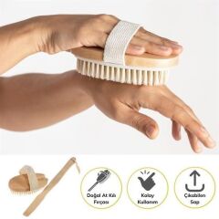 KanguruMarkt® Doğal At Kılı Selülit Karşıtı Sapı Çıkabilen Ahşap Banyo Fırçası