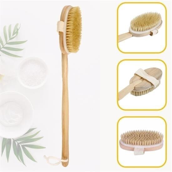 KanguruMarkt® Doğal At Kılı Selülit Karşıtı Sapı Çıkabilen Ahşap Banyo Fırçası