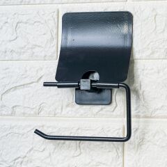 Yapışkanlı Siyah Paslanmaz Kapaklı Tuvalet Kağıtlığı Aparatı