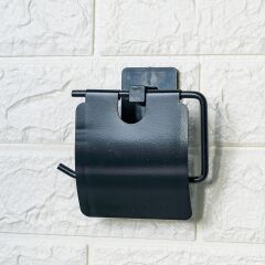 Yapışkanlı Siyah Paslanmaz Kapaklı Tuvalet Kağıtlığı Aparatı