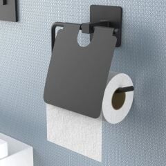 KanguruMarkt® Kendiliğinden Yapışkanlı Siyah Paslanmaz Metal Kapaklı Tuvalet Kağıtlığı Aparatı