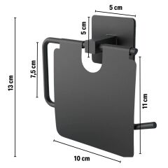 KanguruMarkt® Kendiliğinden Yapışkanlı Siyah Paslanmaz Metal Kapaklı Tuvalet Kağıtlığı Aparatı