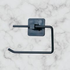 KanguruMarkt® Kendiliğinden Yapışkanlı Siyah Paslanmaz Metal Kapaksız Tuvalet Kağıtlığı Aparatı