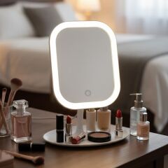 Dokunmatik LED Işıklı Kare Makyaj Aynası Altı Organizer