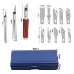 KanguruMarkt® Zanaat 16 Parça Hobi Gravür Ahşap Heykel Çömlek Oyma Şekil Verme 13 Maket Bıçak Neşter Seti