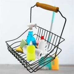 KanguruMarkt® Retro Ferforje Askılı Siyah  Ahşap Kulplu Düzenleyici Mutfak Sepeti