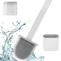 Duvara Monte Edilebilir Kapaklı Silikon Başlıklı Tuvalet Fırçası Seti