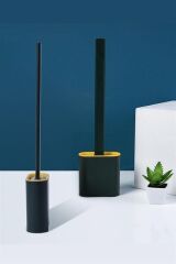 Duvara Monte Edilebilir Kapaklı Silikon Başlıklı Tuvalet Fırçası Seti