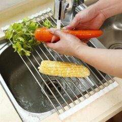 KanguruMarkt® Evye Üstü Katlanır Nihale Paslanmaz Çelik Pratik Sebze Meyve Bulaşık Kurutma Süzgeci