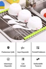 KanguruMarkt® Evye Üstü Katlanır Nihale Paslanmaz Çelik Pratik Sebze Meyve Bulaşık Kurutma Süzgeci