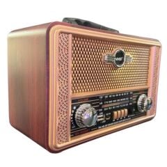 KanguruMarkt® Retro, Nostaljik, Ahşap Tasarım Bluetooth Hoparlörlü, Şarjlı, Taşınabilir Otantik Tasarımlı FM/AM Destekli Radyo NS8098