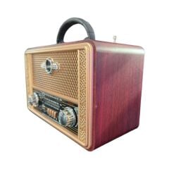 KanguruMarkt® Retro, Nostaljik, Ahşap Tasarım Bluetooth Hoparlörlü, Şarjlı, Taşınabilir Otantik Tasarımlı FM/AM Destekli Radyo NS8098