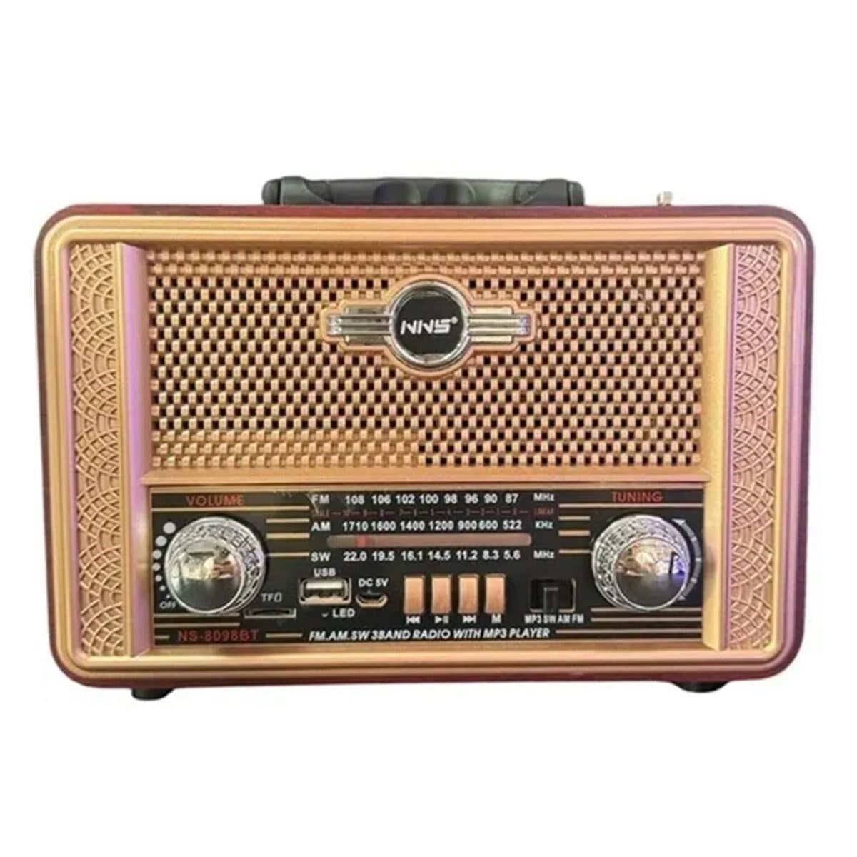 KanguruMarkt® Retro, Nostaljik, Ahşap Tasarım Bluetooth Hoparlörlü, Şarjlı, Taşınabilir Otantik Tasarımlı FM/AM Destekli Radyo NS8098