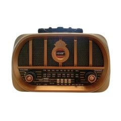 KanguruMarkt® Orta Boy Retro, Nostaljik, Ahşap Tasarım Bluetooth Hoparlörlü, Şarjlı, Taşınabilir Oval Ön Yüzlü FM/AM Destekli Radyo NS6687