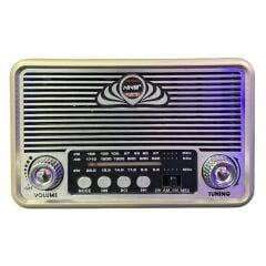 KanguruMarkt® Küçük Boy Retro, Nostaljik, Ahşap Tasarım Bluetooth Hoparlörlü, Şarjlı, Taşınabilir Yanı LED Işıklı FM/AM Destekli Radyo NS6675