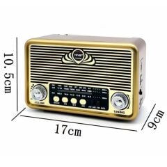 KanguruMarkt® Küçük Boy Retro, Nostaljik, Ahşap Tasarım Bluetooth Hoparlörlü, Şarjlı, Taşınabilir Yanı LED Işıklı FM/AM Destekli Radyo NS6675
