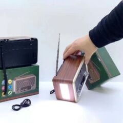 KanguruMarkt® Küçük Boy Retro, Nostaljik, Ahşap Tasarım Bluetooth Hoparlörlü, Şarjlı, Taşınabilir Yanı LED Işıklı FM/AM Destekli Radyo NS6675