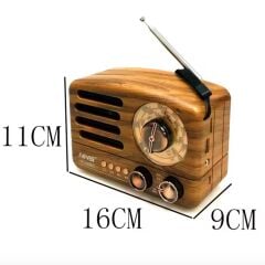 KanguruMarkt® Küçük Boy Retro, Nostaljik, Ahşap Tasarım Bluetooth Hoparlörlü, Şarjlı, Taşınabilir Döndürülebilen Düğmeli FM/AM Destekli Radyo NS3380