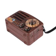 KanguruMarkt® Küçük Boy Retro, Nostaljik, Ahşap Tasarım Bluetooth Hoparlörlü, Şarjlı, Taşınabilir Döndürülebilen Düğmeli FM/AM Destekli Radyo NS3380