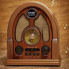 KanguruMarkt® Orta Boy Kubbe Model Retro Ahşap Tasarım Bluetooth Hoparlörlü Radyo – FM/AM Destekli, Şarjlı ve Taşınabilir Radyo NS-7061