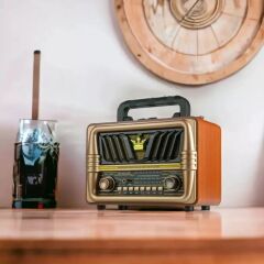 Büyük Boy Telefon Tutma Saplı Retro Bluetooth Hoparlörlü Radyo