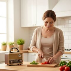 KanguruMarkt Orta  Boy Retro, Nostaljik, Ahşap Tasarım Bluetooth Hoparlörlü, Şarjlı, Taşınabilir FM/AM Destekli Radyo NS-8110