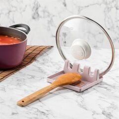 KanguruMarkt® Tencere Kapak Tutuculu Kaşıklıklı Tencere Kapak Standı Pratik Kaşık Kepçe Altlık Düzenleyici