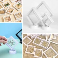 KanguruMarkt® 7x7 cm Standlı 3D Takı Ziynet Hatıra Koleksiyon Saklama Kutusu Şeffaf Film Çerçevesi