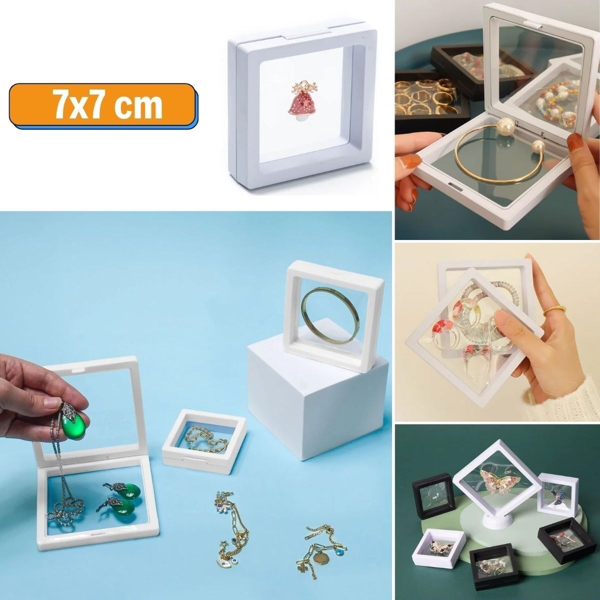 KanguruMarkt® 7x7 cm Standlı 3D Takı Ziynet Hatıra Koleksiyon Saklama Kutusu Şeffaf Film Çerçevesi