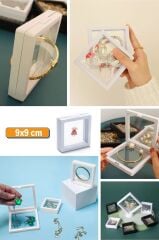 KanguruMarkt® 9x9 cm Standlı 3D Takı Ziynet Hatıra Koleksiyon Saklama Kutusu Şeffaf Film Çerçevesi