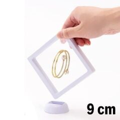 KanguruMarkt® 9x9 cm Standlı 3D Takı Ziynet Hatıra Koleksiyon Saklama Kutusu Şeffaf Film Çerçevesi